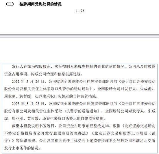 江苏盛安传动股份有限公司IPO终止审核！一个月前被江苏证监局采取行政监管措施