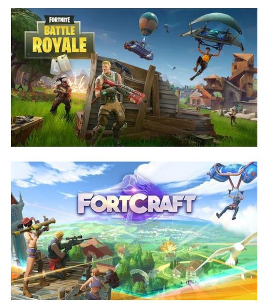 上面的是正版《堡垒之类》,下面的是网易《Fortcraft》(专供海外市场)