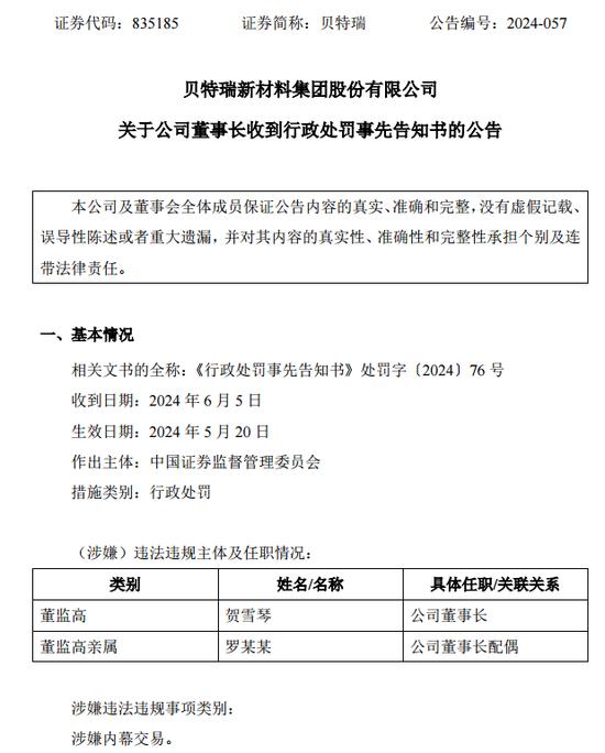 监管出手！北交所第一股贝特瑞董事长，“栽了”！原因曝光