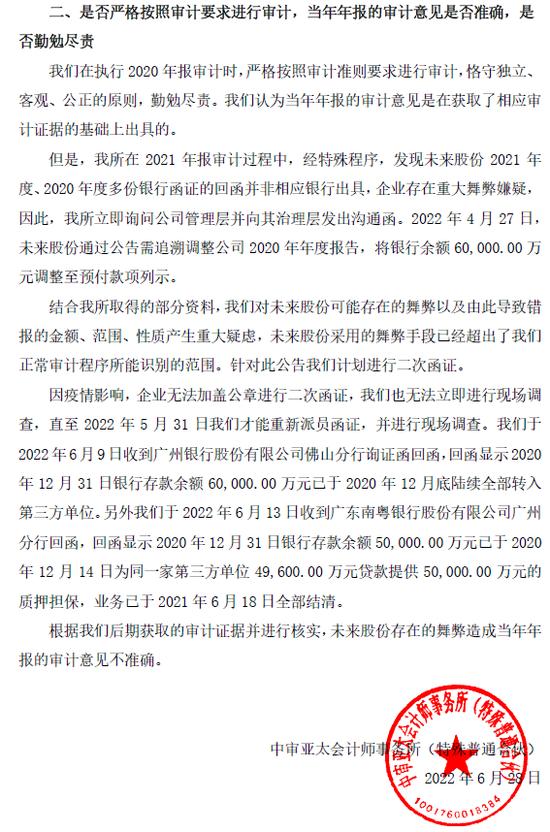 又一家审计机构发现上市公司财务造假，虚假银行对账单及银行回函，货币资金存疑