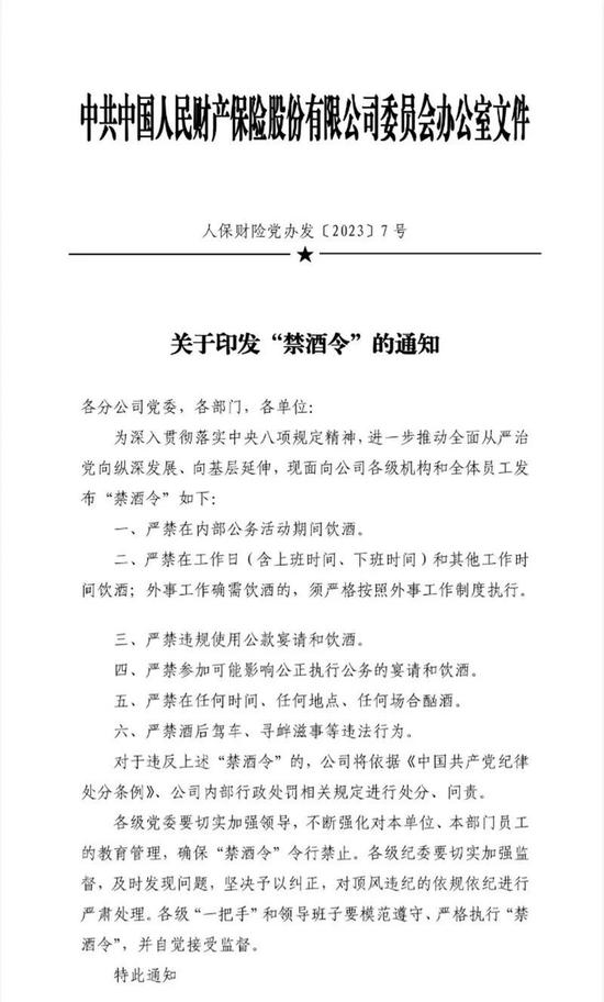 严禁工作日饮酒！ 人保财险发布内部“禁酒令”，5万亿白酒板块全线杀跌