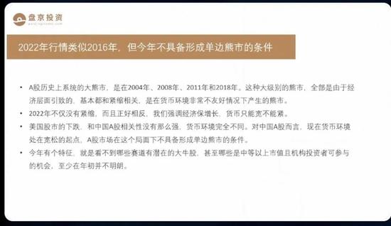 盘京庄涛2022年投资展望：A股处于货币宽松的起点 不具备形成单边熊市的条件