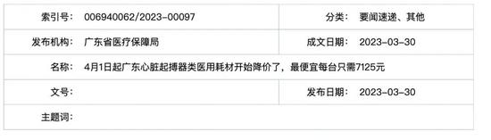 最高降幅76%！心脏起搏器降价，广东最低价7125元，集采中选产品涉及先健科技、创领心律以及乐普医疗等