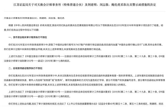 因年报审计项目违规 天衡会计师事务所及三名注册会计师被警示