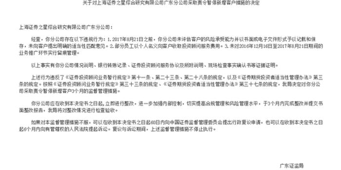 上海证券之星存违规 被证监局责令暂停新增客