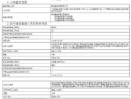 嘉合基金总经理金川转任董事长 副总经理魏超升任总经理