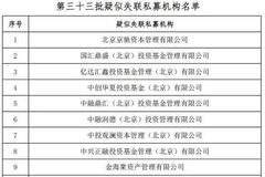 中基协:第33批疑似失联私募 京驰资本等35家机构在列