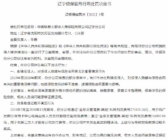 大都会人寿辽宁分公司及多名相关责任人被罚 涉及欺骗、隐瞒投保人等违法行为