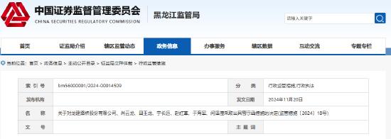 龙建股份年报信披不准确 公司及相关责任人收警示函
