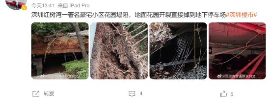 网爆深圳一豪宅花园坍塌 楼盘由中海物业管理