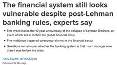 伦敦政经教授：雷曼破产已十年，金融体系仍脆弱