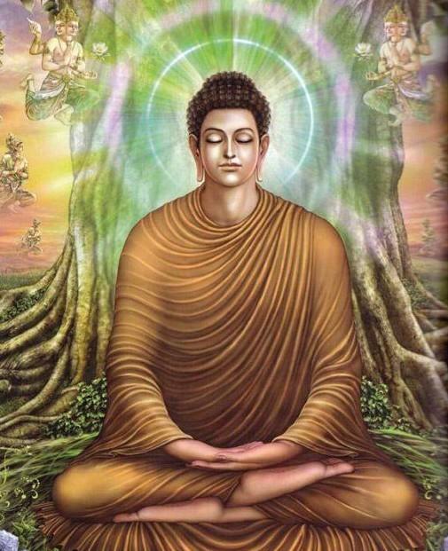 悉达多太子在菩提树下静坐四十九天,于最后一天夜里悟道成佛。