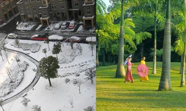 春城昆明大雪与西双版纳的温暖怡人形成强烈对比