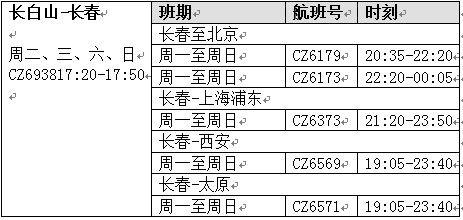 长白山返回航班时刻表 长白山返回航班时刻表
