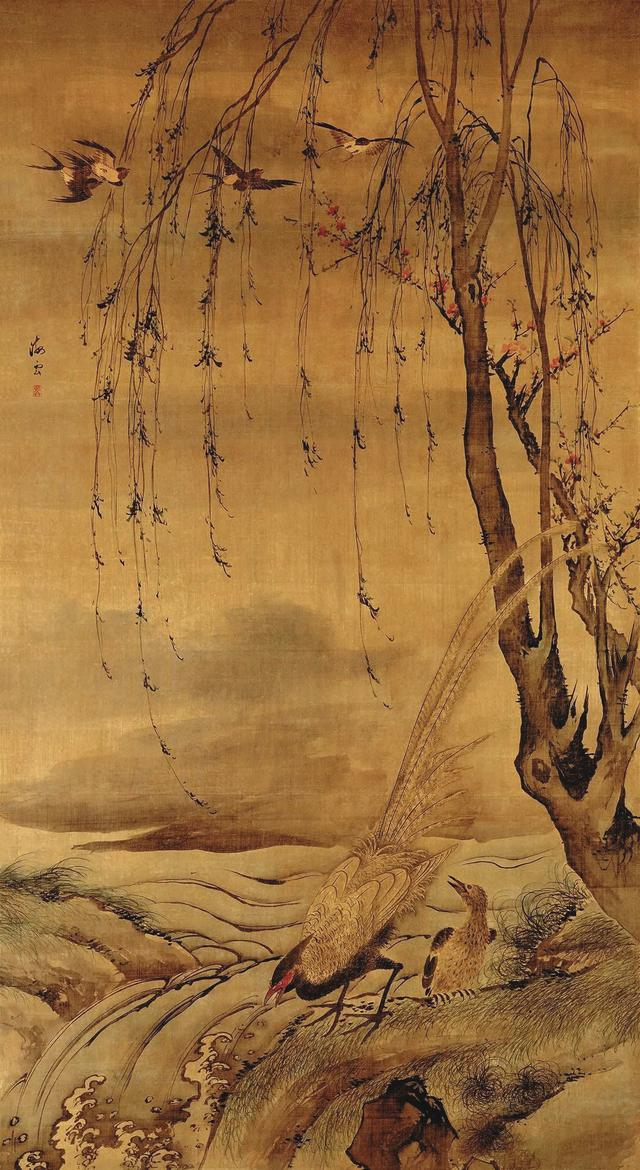 明，汪肇《柳禽白鹇图》（北京故宫博物院藏）_新浪新闻