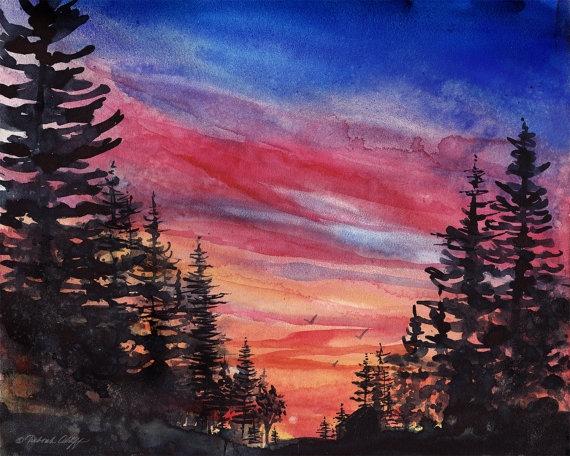 癒しの水彩画1077 sunset 癒しの水彩画1077 sunset