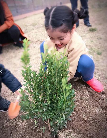 阿拉蕾和伙伴一起植树太有爱，个头变高的她侧颜撞脸乔欣