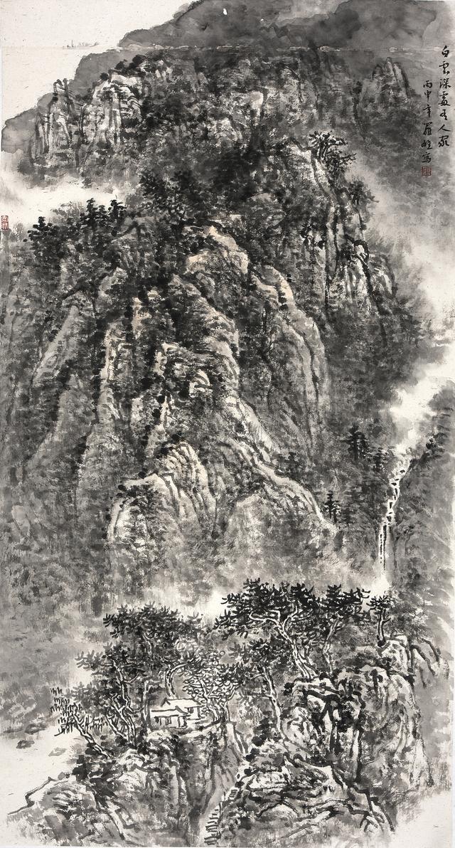 308〉白雲山人作「水墨山水」（複製画）-