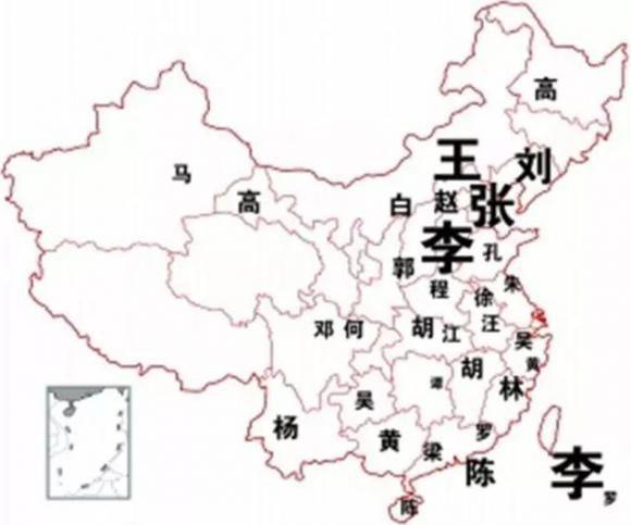 中国姓氏分布图曝光，看看你的姓氏主要分布在哪一块！