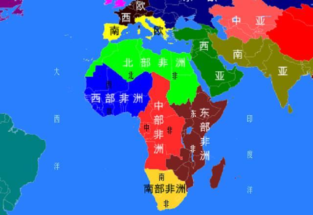 非洲的地理区域划分：北非、东非、中非、西非和南非五大地区