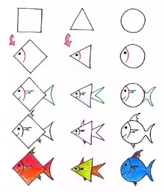 儿童简笔画:三种几何平面图形,轻松教孩子画动物,颠覆想象力!