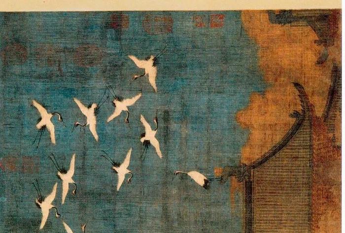 日本一掃ky5275〈徽宗皇帝〉大幅 瑞鶴図 二玄社 工芸印刷 中国画 北宋第八代皇帝 花鳥、鳥獣