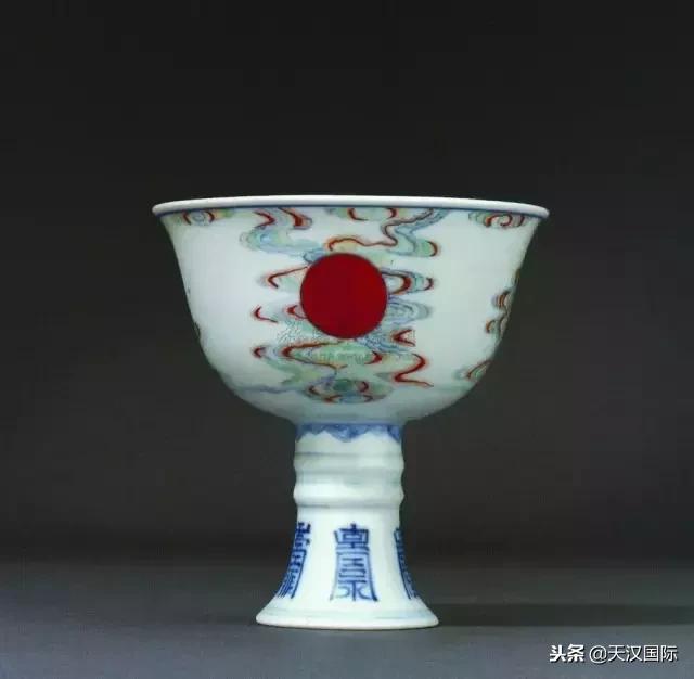 中國元代陰彫龜紋青瓷高足杯唐物-