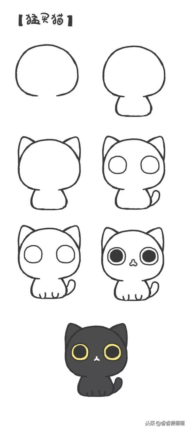 猫咪简笔画大全，一幅比一幅颜值高，萌翻了，值得收藏！