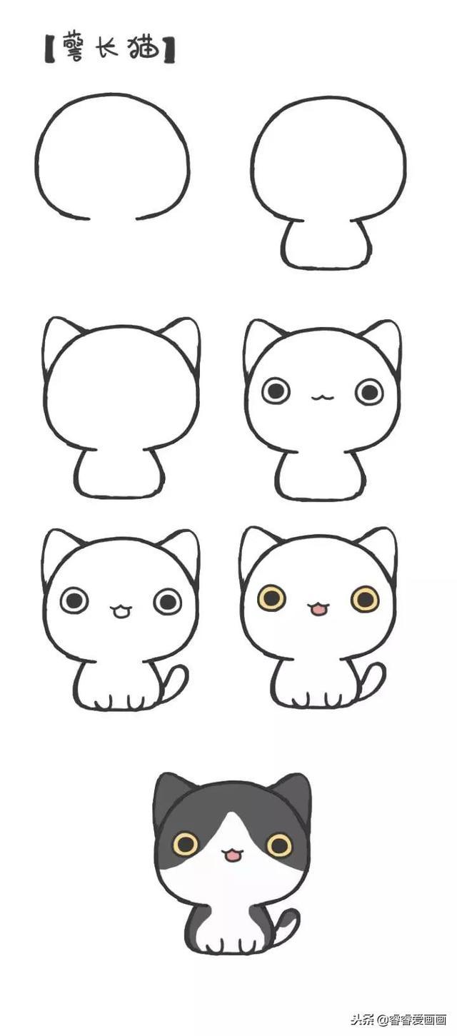 猫咪简笔画大全，一幅比一幅颜值高，萌翻了，值得收藏！