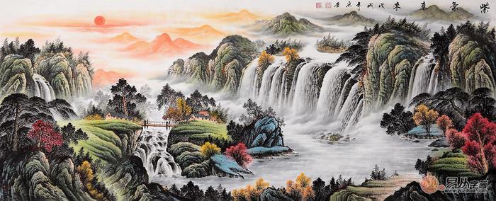 画家宋唐山水画 手绘字画景色优美艺术独特