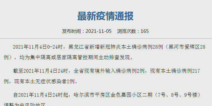 黑龙江新增4例本土确诊
/黑龙江新增4例本土确诊病例 黑龙江新增4例本土确诊
/黑龙江新增4例本土确诊病例