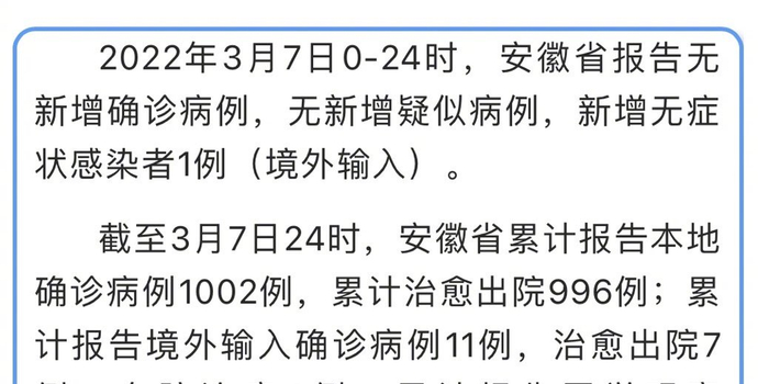 【安徽新增本土无症状感染者1例
/安徽新增无症状感染者1例 附最新情况通报】-图1 【安徽新增本土无症状感染者1例
/安徽新增无症状感染者1例 附最新情况通报】-图1