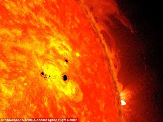 太阳底部的两个黑点,即太阳黑子在2月19日和20日迅速形成。这两个黑子是相同系统的一部分,该系统的直径超过地球6倍 太阳底部的两个黑点,即太阳黑子在2月19日和20日迅速形成。这两个黑子是相同系统的一部分,该系统的直径超过地球6倍