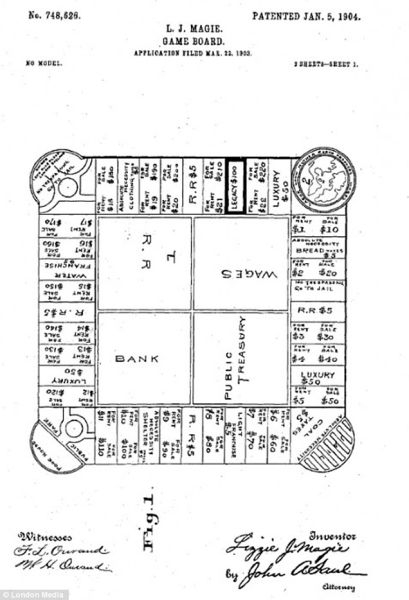 《垄断》游戏1904年获得的专利,当时它并不包括伦敦街道的名字,而现在则有 《垄断》游戏1904年获得的专利,当时它并不包括伦敦街道的名字,而现在则有