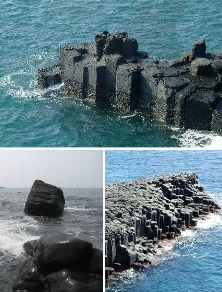 韩国济州岛的柱状节理带 韩国济州岛的柱状节理带