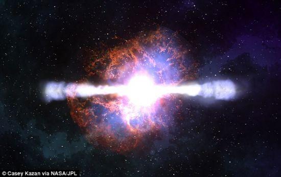 撞击:仙女座大星云中的两颗白矮星发生合并,导致一个超新星爆发,这是一次极超新星爆发的前奏。科学家们认为这样级别的超级爆发将毁灭一切生命 撞击:仙女座大星云中的两颗白矮星发生合并,导致一个超新星爆发,这是一次极超新星爆发的前奏。科学家们认为这样级别的超级爆发将毁灭一切生命