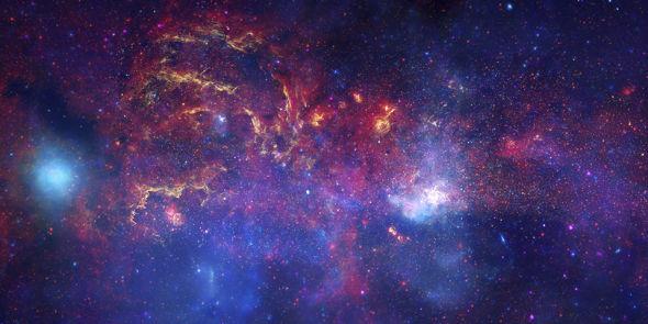 这是银河系核心位置的多波段图像。这里是银河系中恒星和行星密度最高的区域,但是这里同样有着更高频率的超新星爆发 这是银河系核心位置的多波段图像。这里是银河系中恒星和行星密度最高的区域,但是这里同样有着更高频率的超新星爆发