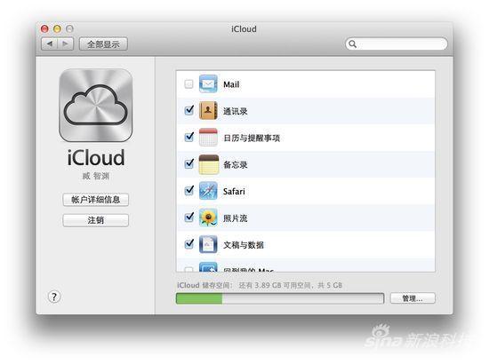 Mountain Lion的iCLoud设置菜单 Mountain Lion的iCLoud设置菜单