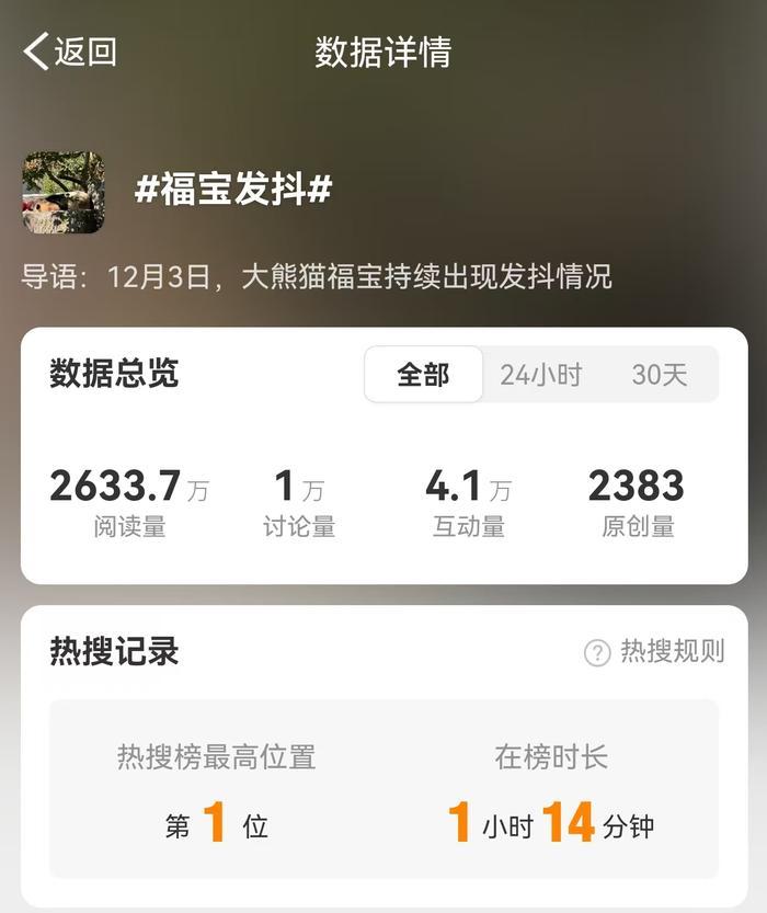 中国大熊猫保护研究中心:“福宝”初步检查无异常,精神及食欲正常