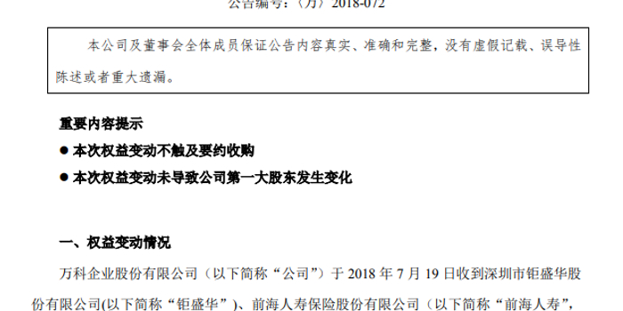 万科在港交所公告:钜盛华减持万科A股票5.52亿