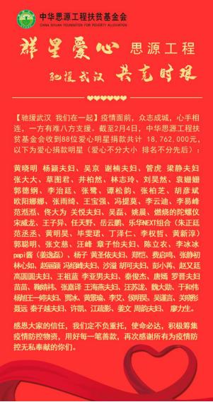 图注:截至2月4日,88位明星向“思源工程”捐款抗击疫情
