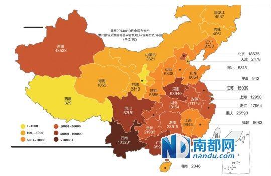 注:因各省份口径不同,广西、新疆、江苏数据是截至2014年9月,上海、陕西、西藏数据是截至2014年11月,黑龙江数据是截至2014年6月。西藏、贵州数据为南都估算,略有误差。