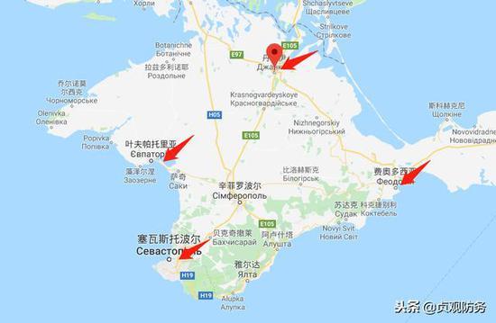 △俄军在克里米亚4个方向都部署了S-400,在丹考伊最新部署的发射营位于军用机场内的长期工事内