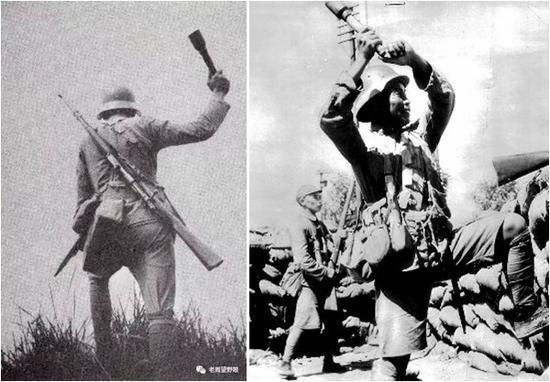 图片:抗战中国军队使用的仿德制M1924型长柄手榴弹。