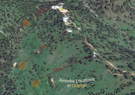 橙色区域是印方的轰炸地点 图自Planet Labs,Google Earth和Digital Globe
