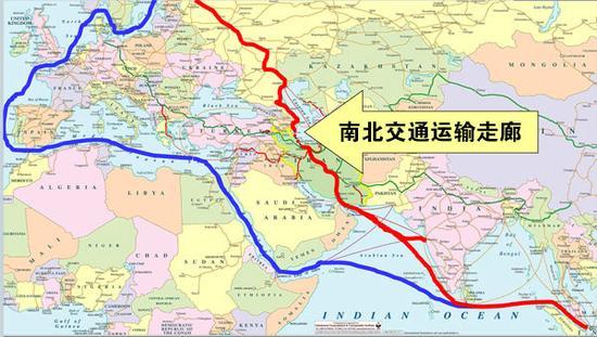 俄、伊、印规划的南北交通运输走廊,与中国“一带一路”也有部分重合