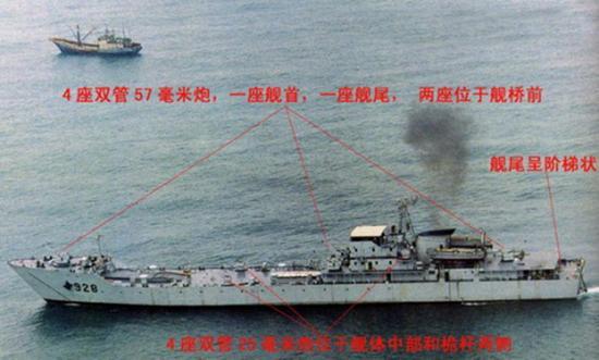 图片:“紫金山”舰拥有4座双联装57毫米高平两用炮,4座双联装25毫米机关炮。