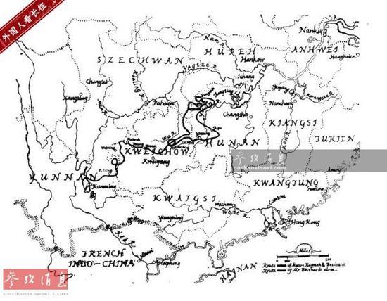 资料图:勃沙特手绘红2、6军团行军路线图。