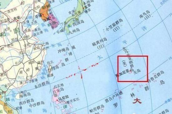 图:中国官方出版世界地图上标注的关岛位置
