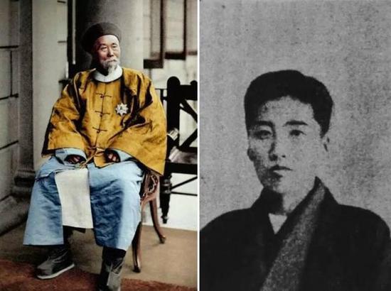 图片:被手枪击伤的李鸿章和刺客小山六之助(又名小山丰太郎)